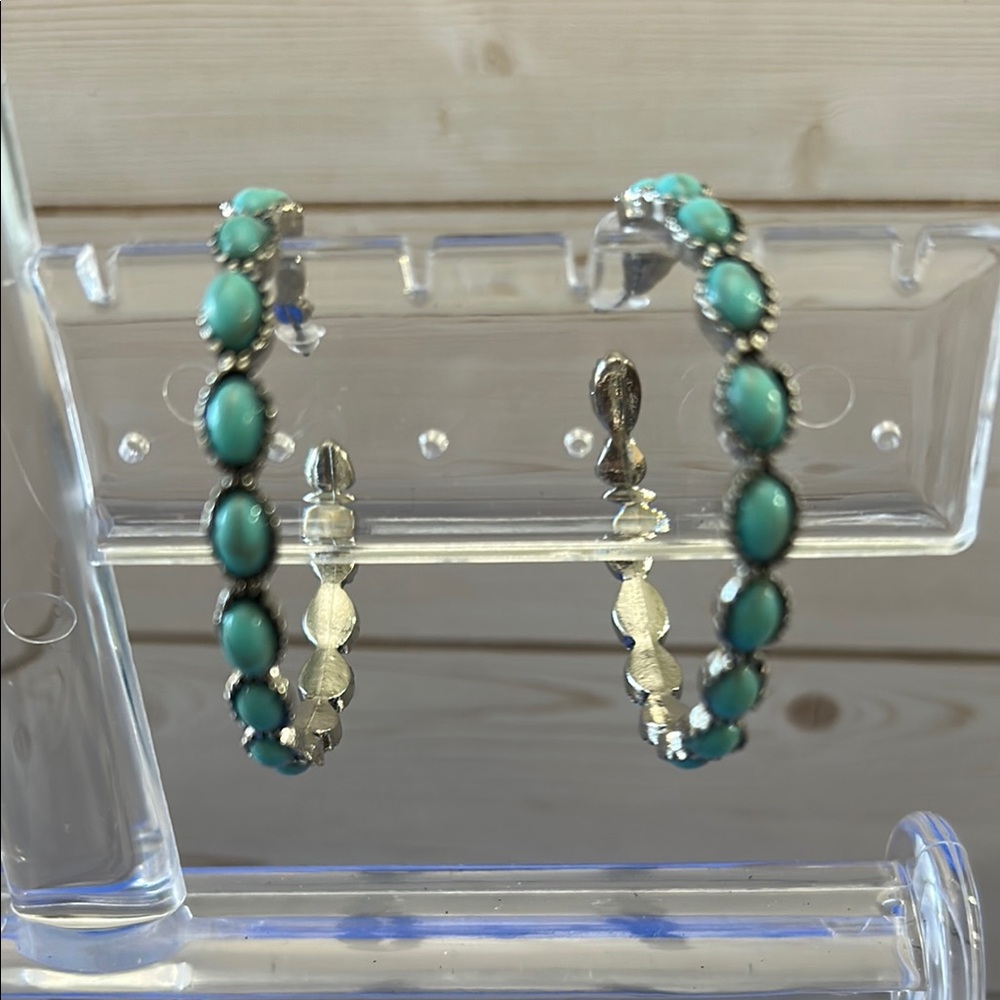 Turquoise Silver Hoop Earrings